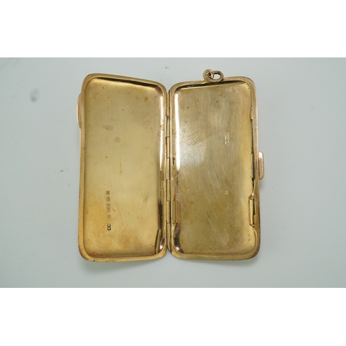 151 - A George V 9ct gold cigarette case, circa 1919, with engine turned decoration and engraved with the ... 