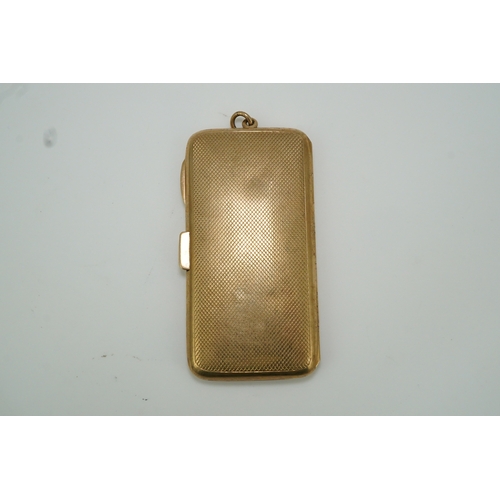 151 - A George V 9ct gold cigarette case, circa 1919, with engine turned decoration and engraved with the ... 