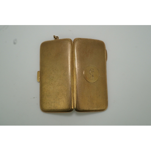 151 - A George V 9ct gold cigarette case, circa 1919, with engine turned decoration and engraved with the ... 