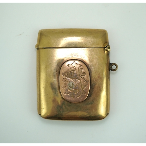 156 - An Edwardian 9ct gold vesta case, circa 1909, with a gold appliqué monogram SA, length 49mm, British... 