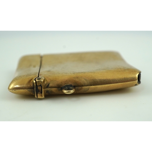 156 - An Edwardian 9ct gold vesta case, circa 1909, with a gold appliqué monogram SA, length 49mm, British... 