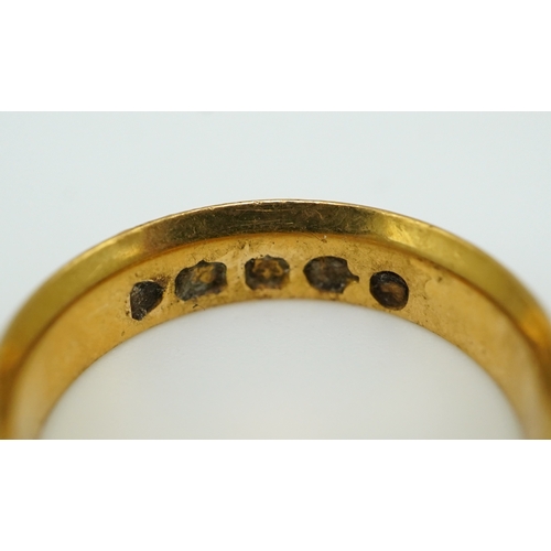 157 - Five 22ct gold wedding bands, each with British hallmarks, combined gross weight 33 grams