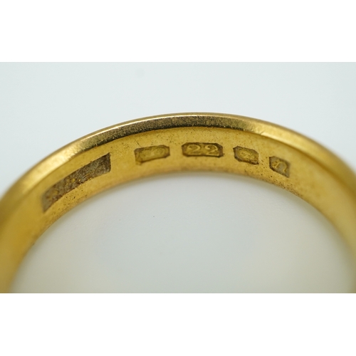 157 - Five 22ct gold wedding bands, each with British hallmarks, combined gross weight 33 grams