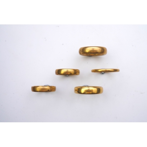 157 - Five 22ct gold wedding bands, each with British hallmarks, combined gross weight 33 grams