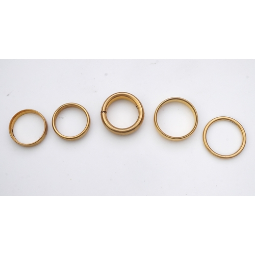 157 - Five 22ct gold wedding bands, each with British hallmarks, combined gross weight 33 grams