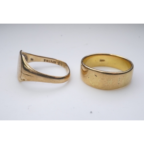 158 - Two gold rings, comprising: a gold wedding band, size U/V, stamped 18CT, gross weight 10.1 grams; an... 