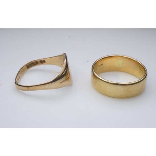 158 - Two gold rings, comprising: a gold wedding band, size U/V, stamped 18CT, gross weight 10.1 grams; an... 