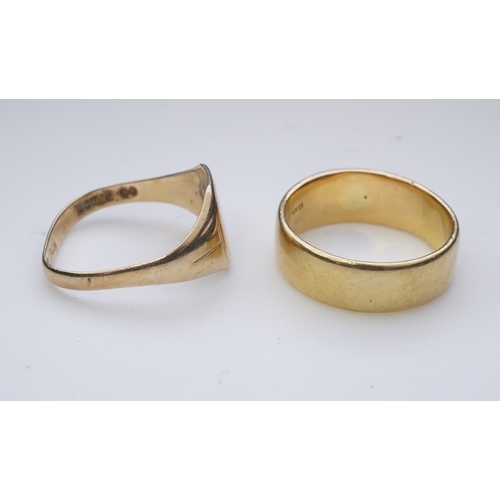 158 - Two gold rings, comprising: a gold wedding band, size U/V, stamped 18CT, gross weight 10.1 grams; an... 