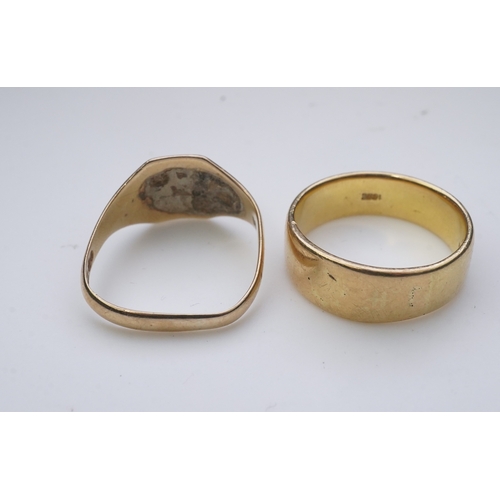 158 - Two gold rings, comprising: a gold wedding band, size U/V, stamped 18CT, gross weight 10.1 grams; an... 