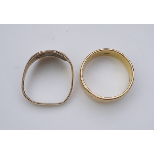 158 - Two gold rings, comprising: a gold wedding band, size U/V, stamped 18CT, gross weight 10.1 grams; an... 