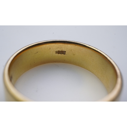 158 - Two gold rings, comprising: a gold wedding band, size U/V, stamped 18CT, gross weight 10.1 grams; an... 