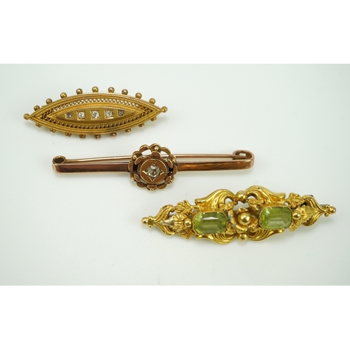 163 - A group of three gem-set brooches, 19th/early 20th century Comprising: a brooch of scrolled design, ... 