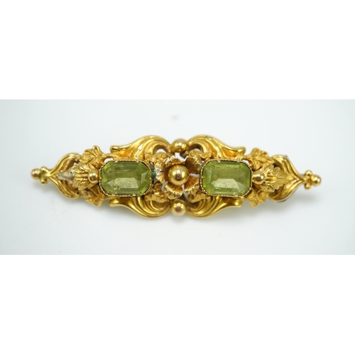 163 - A group of three gem-set brooches, 19th/early 20th century Comprising: a brooch of scrolled design, ... 