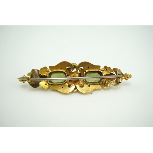 163 - A group of three gem-set brooches, 19th/early 20th century Comprising: a brooch of scrolled design, ... 