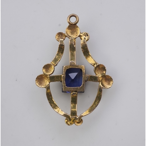 164 - A collection of three brooches and a pendant, 19th and 20th century, comprising: a synthetic sapphir... 