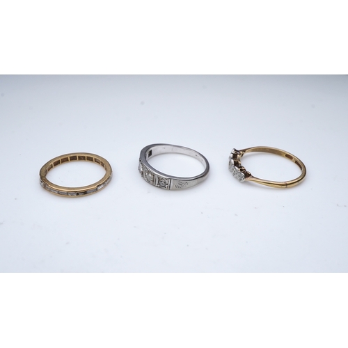 174 - Three diamond rings, comprising: a five-stone diamond ring, stamped 18CT & PLAT; an eternity ring ch... 