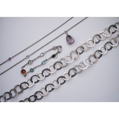 184 - A collection of silver and gem-set jewellery, comprising: a necklace, spectacle-set with variously c... 