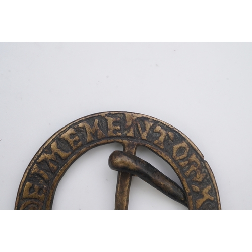 194 - A bronze buckle, 15th-17th century, of circular outline, bearing the inscription 'O MATER DEI MEMENT... 