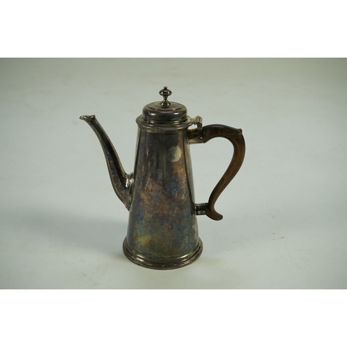 2 - A late George I silver coffee pot, by Gabriel Sleath?, of tapering cylindrical form, with engraved a... 