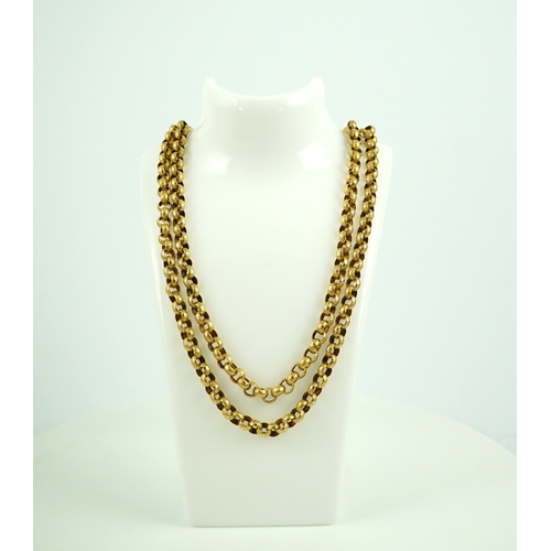 211 - An attractive Georgian gold long guard chain, early 19th century, composed of gold links stamped wit... 