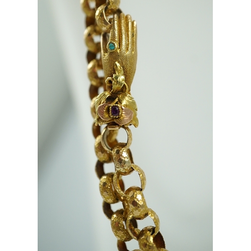 211 - An attractive Georgian gold long guard chain, early 19th century, composed of gold links stamped wit... 