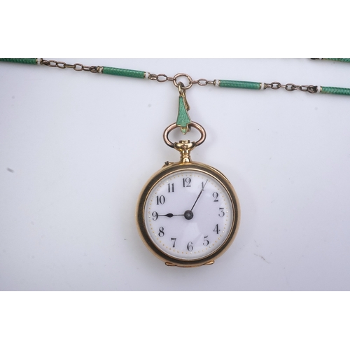 217 - A gold and enamel fob watch, early 19th century, the open-faced pocket watch with white enamel dial ... 