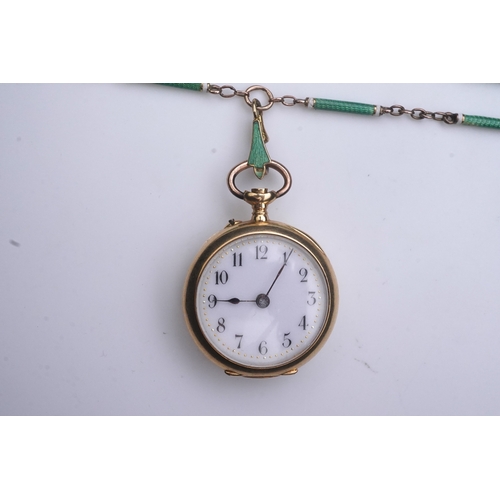 217 - A gold and enamel fob watch, early 19th century, the open-faced pocket watch with white enamel dial ... 