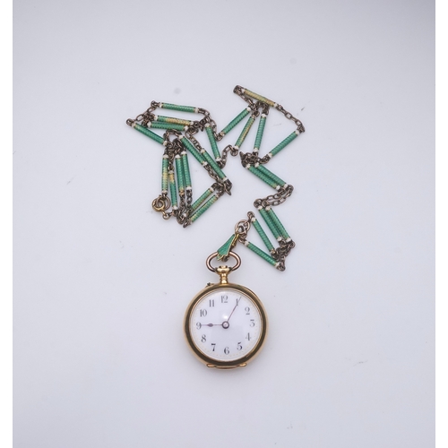 217 - A gold and enamel fob watch, early 19th century, the open-faced pocket watch with white enamel dial ... 