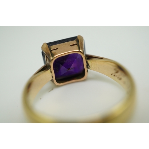 229 - A late Victorian amethyst ring, circa 1893 claw-set with a step-cut amethyst, inscribed '25 April 18... 