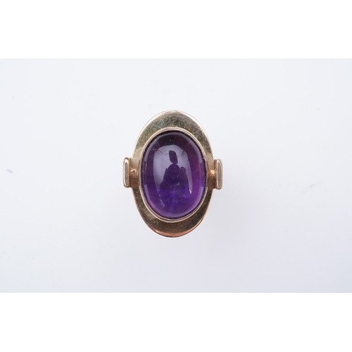 237 - Reeslev, an amethyst ring, Denmark, collet-set with a cabochon amethyst, within a polished oval bord... 