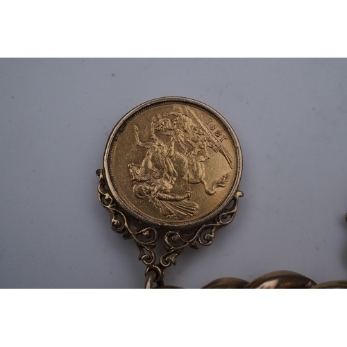 240 - An Edwardian 18ct gold charm bracelet and five gold coin pendants, the bracelet composed of curb lin... 