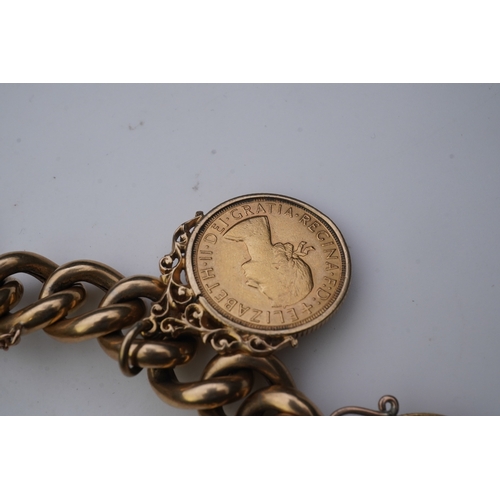 240 - An Edwardian 18ct gold charm bracelet and five gold coin pendants, the bracelet composed of curb lin... 