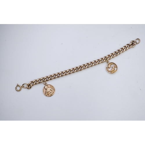 244 - A 9ct gold charm bracelet, circa 1997, the bracelet of curb linking, suspending a Pisces zodiac char... 