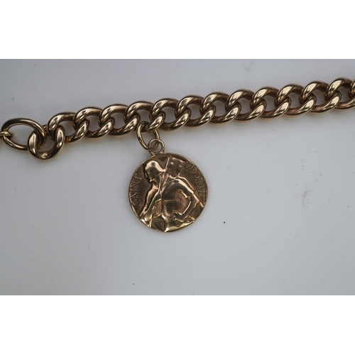 244 - A 9ct gold charm bracelet, circa 1997, the bracelet of curb linking, suspending a Pisces zodiac char... 