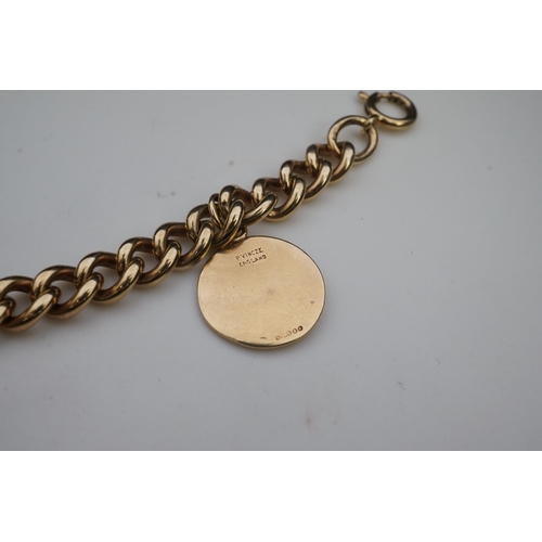 244 - A 9ct gold charm bracelet, circa 1997, the bracelet of curb linking, suspending a Pisces zodiac char... 