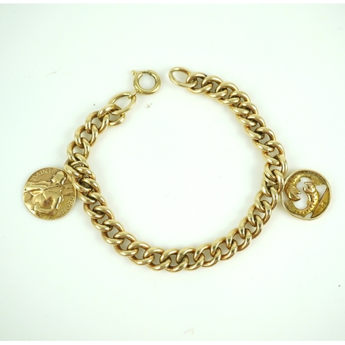 244 - A 9ct gold charm bracelet, circa 1997, the bracelet of curb linking, suspending a Pisces zodiac char... 