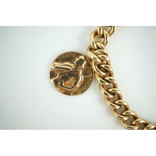 244 - A 9ct gold charm bracelet, circa 1997, the bracelet of curb linking, suspending a Pisces zodiac char... 