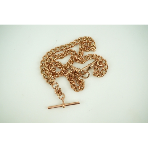 249 - A 9ct gold Albert chain, of curb linking, suspending a T-bar pendant, length 49cm, links stamped 375... 