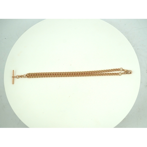 249 - A 9ct gold Albert chain, of curb linking, suspending a T-bar pendant, length 49cm, links stamped 375... 