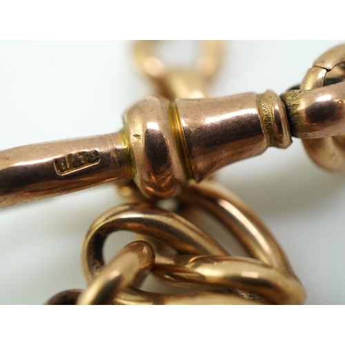 250 - An Edwardian gold Albert chain, early 20th century, of curb linking, each end with a hook clasp, len... 