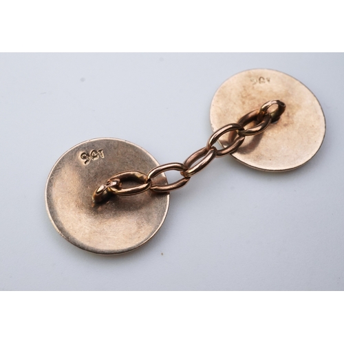 257 - A pair of gold and enamel cufflinks each end of circular outline, applied with alternating stripes o... 