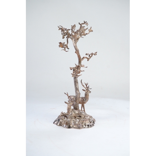 32 - A mid Victorian silver plated centrepiece, by Elkington & Co, modelled as two stags beneath a tree o... 