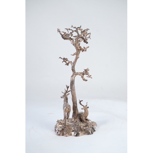 32 - A mid Victorian silver plated centrepiece, by Elkington & Co, modelled as two stags beneath a tree o... 