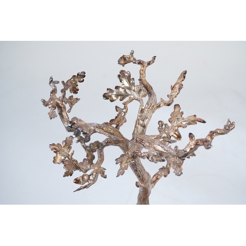 32 - A mid Victorian silver plated centrepiece, by Elkington & Co, modelled as two stags beneath a tree o... 