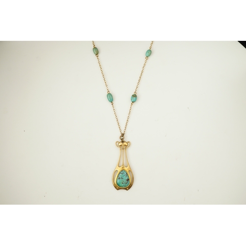 328 - Murrle, Bennett & Co., an Arts and Crafts turquoise pendant necklace, early 20th century, the stylis... 