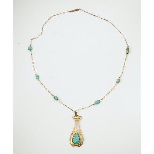 328 - Murrle, Bennett & Co., an Arts and Crafts turquoise pendant necklace, early 20th century, the stylis... 