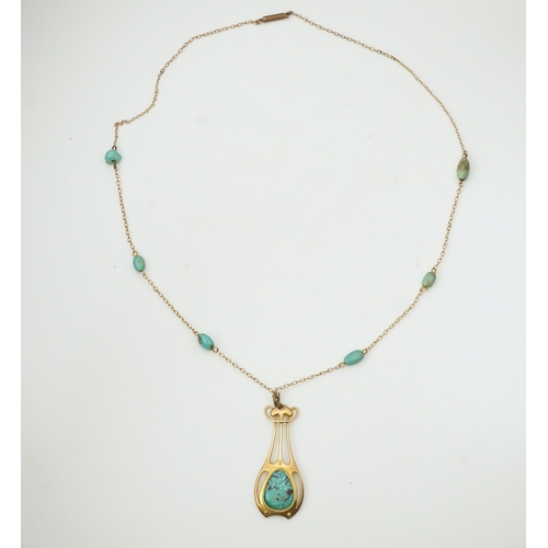 328 - Murrle, Bennett & Co., an Arts and Crafts turquoise pendant necklace, early 20th century, the stylis... 