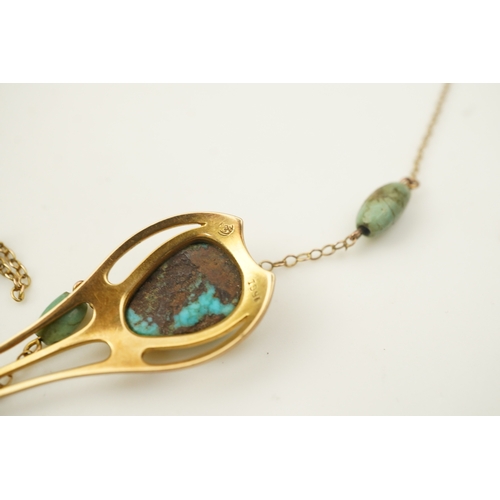 328 - Murrle, Bennett & Co., an Arts and Crafts turquoise pendant necklace, early 20th century, the stylis... 