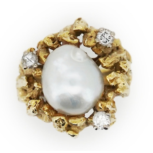 346 - Alan Martin Gard, a cultured pearl, gold and diamond ring, circa 1970, set with a cultured pearl, to... 