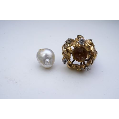 346 - Alan Martin Gard, a cultured pearl, gold and diamond ring, circa 1970, set with a cultured pearl, to... 